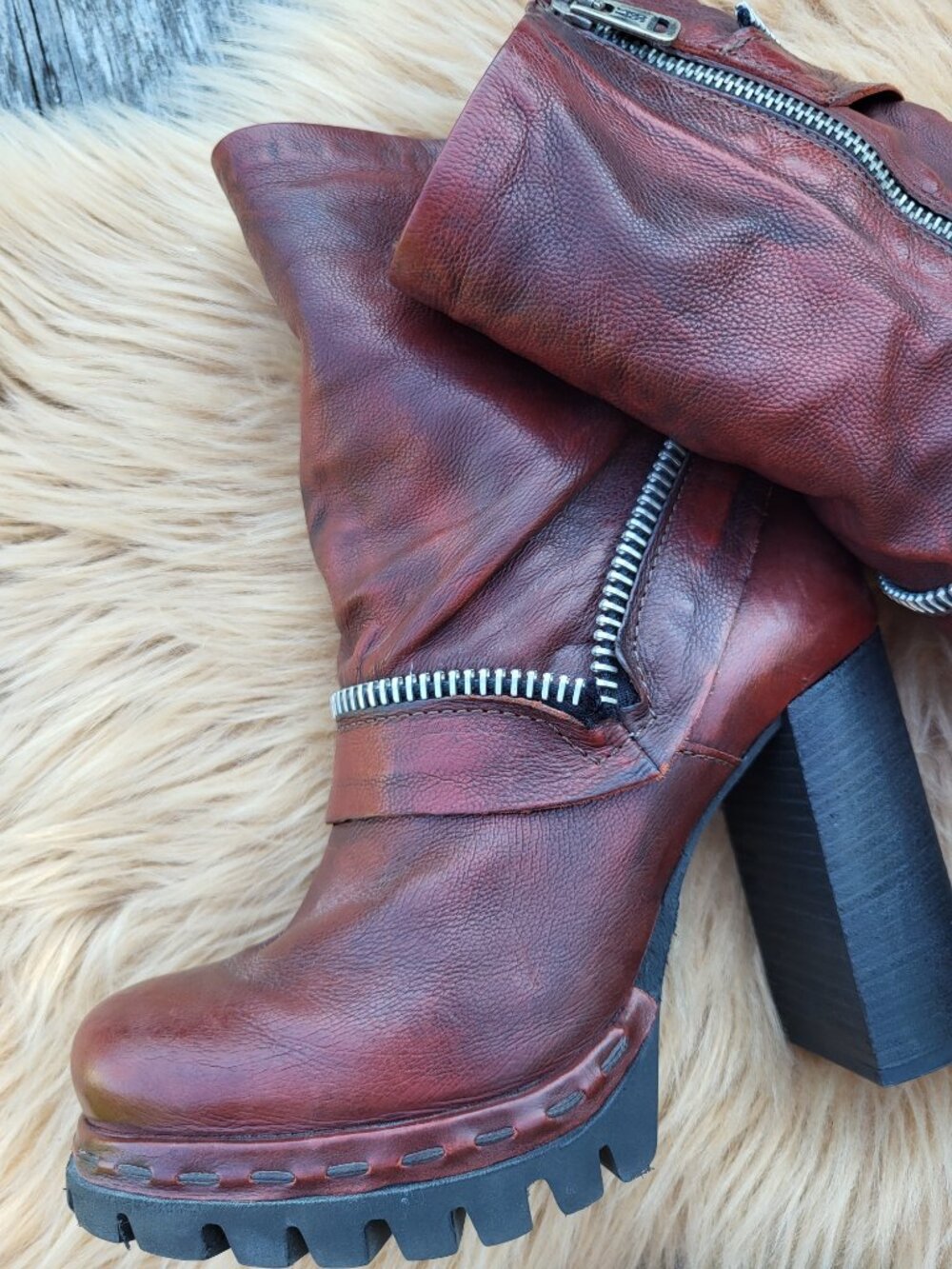 A.S.98 Made in Italy Leather Moto Boots | Size 38 | Distressed Brown - Picture 6 of 15